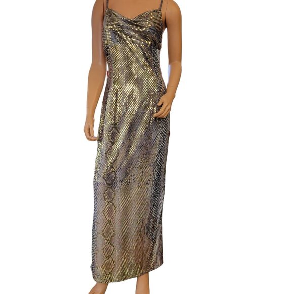 Jessica McClintock Dress Womens 8 Gray Gold Silver Glitter Fairy Y2K Twist Front - Picture 1 of 14